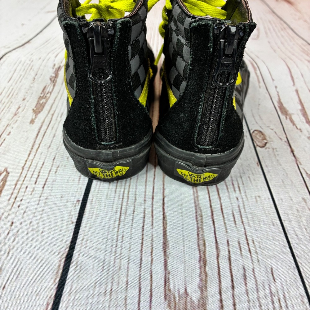 Vans Kids Sk8-Hi Zip Checkerboard Black Neon Yellow Sneakers Size 10.5 721356 - Picture 5 of 7
